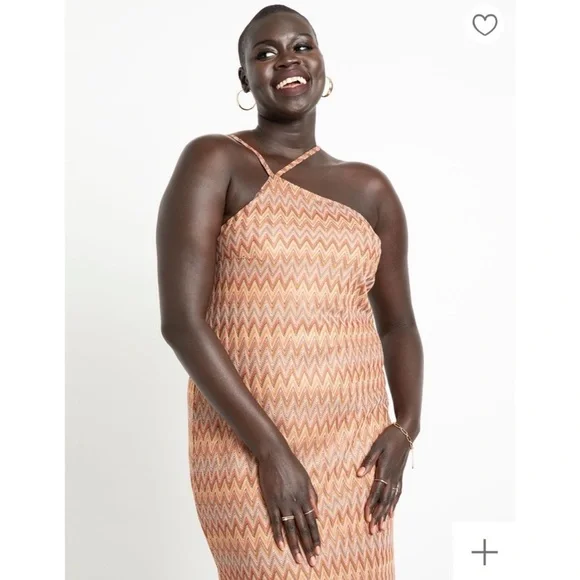 Eloquii Zigzag Midi Dress in Orange and Cream - Picture 4 of 10